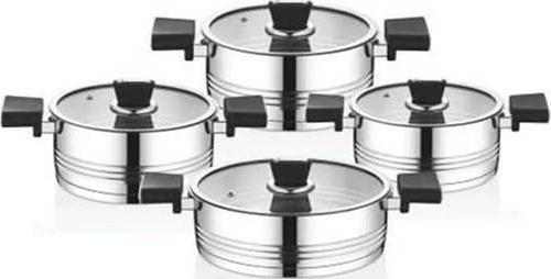 Silindir 8 Parça Çelik Tencere Seti Siyah 1129