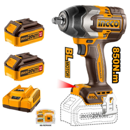 INGCO Lİ-İON AKÜLÜ SOMUN SIKMA 1/2 ''20V 4.0 AH + Lİ-İON AKÜ VE ŞARJ CİHAZI SETİ 20V 4.AH (ING-FBCPK1424E)