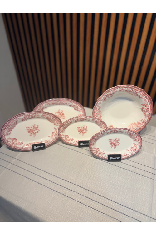 5 Parça Velour Maroon Salata Kayık Seti Porselen