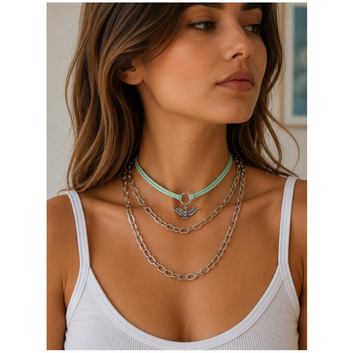 Albatros Kuşu Süet Choker _ Bakla Zincir İkili Set Kadın Kolye
