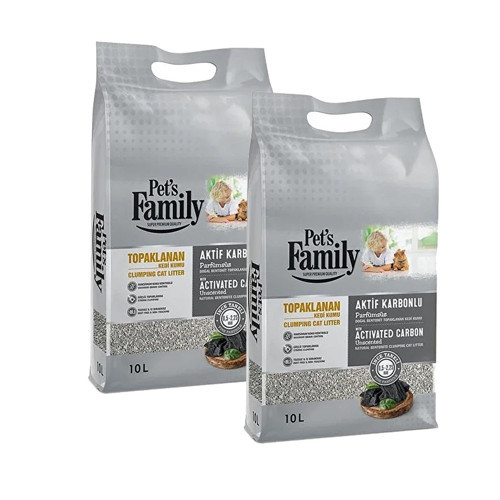 Pet's Family Aktif Karbonlu Topaklanan Kedi Kumu 10 LT x 2 Adet