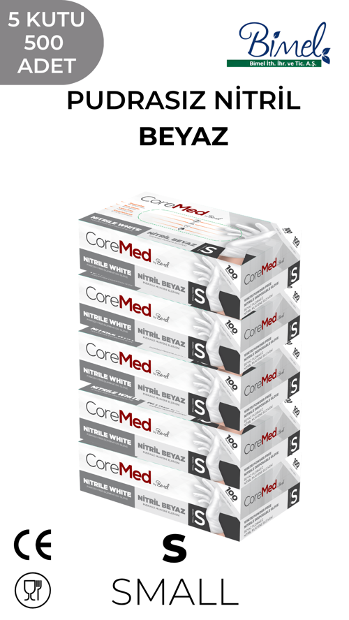 Nitril Beyaz Muayene Eldiveni S - 5 Paket 100 lü