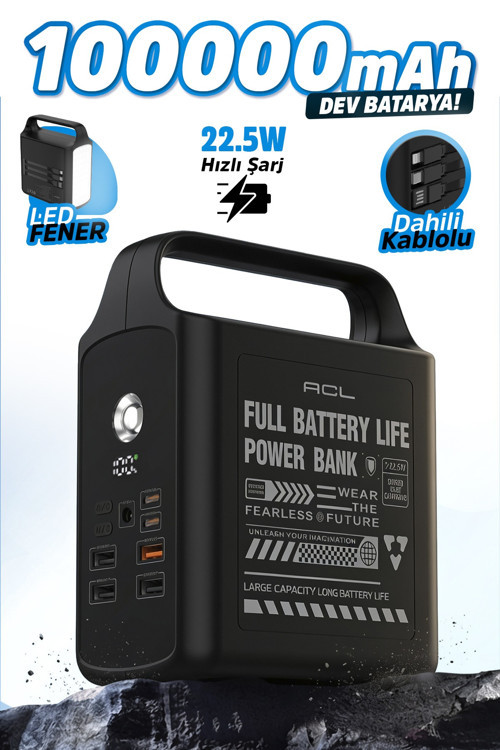 PW-155 100.000mAh Taşınabilir Enerji İstasyonu Powerbank 22.5W Hızlı Şarj | Dahili Lightning + T