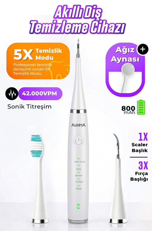 AMF14 Ultrasonik Diş Temizleme Cihazı Beyaz | 42.000 Titreşim/Dk | 5 Mod | IPX8 Su Geçirmez |