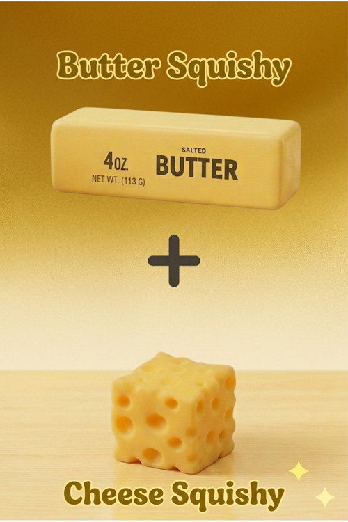 Butter Squishy Ve Cheese Squishy 2’Li Set Tereyağı Sukuşi Peynir Sukuşi Slow Stres Oyuncakları