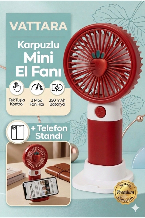 Mini El Fanı Usb Şarjlı 3 Kademe Taşınabilir Vantilatör Masaüstü Telefon Tutuculu Meyve Temalı