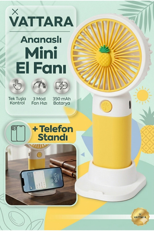 Mini El Fanı Usb Şarjlı 3 Kademe Taşınabilir Vantilatör Masaüstü Telefon Tutuculu Meyve Temalı