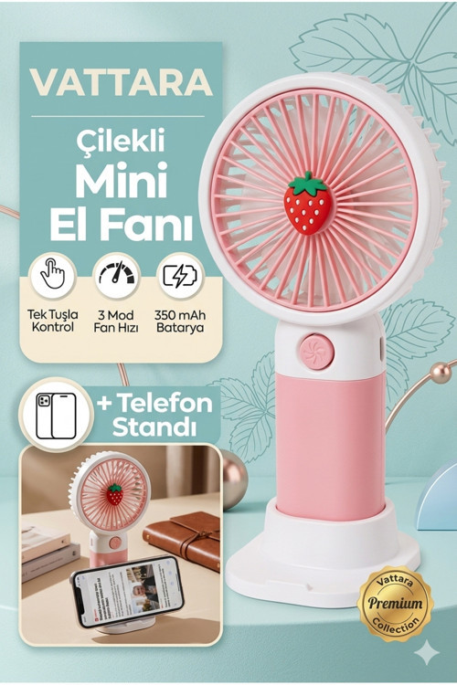 Mini El Fanı Usb Şarjlı 3 Kademe Taşınabilir Vantilatör Masaüstü Telefon Tutuculu Meyve Temalı