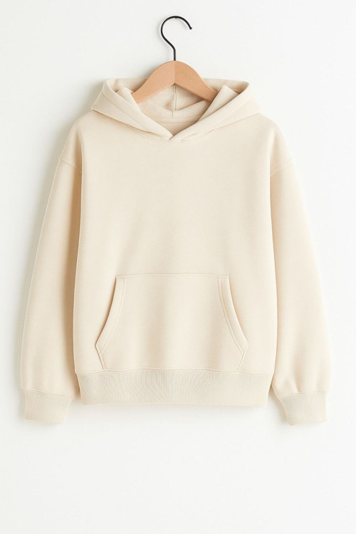 Kadın Bej Kışlık Kalın Şardonlu 3 Iplik Oversize Sweatshirt