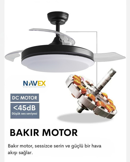 Black Gizli Kanat Tavan Vantilatörü 106 cm