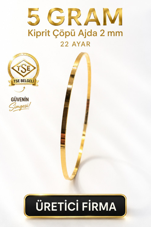 22 Ayar Tse Belgeli (5 Gram) 2 Mm Kibrit Çöpü Ajda Altın Bilezik İşçiliksiz
