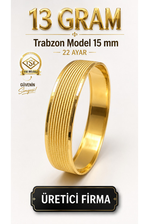 22 Ayar Tse Belgeli (13 Gram) Trabzon Model Ajda Altın Bilezik İşçiliksiz Yatırımlık