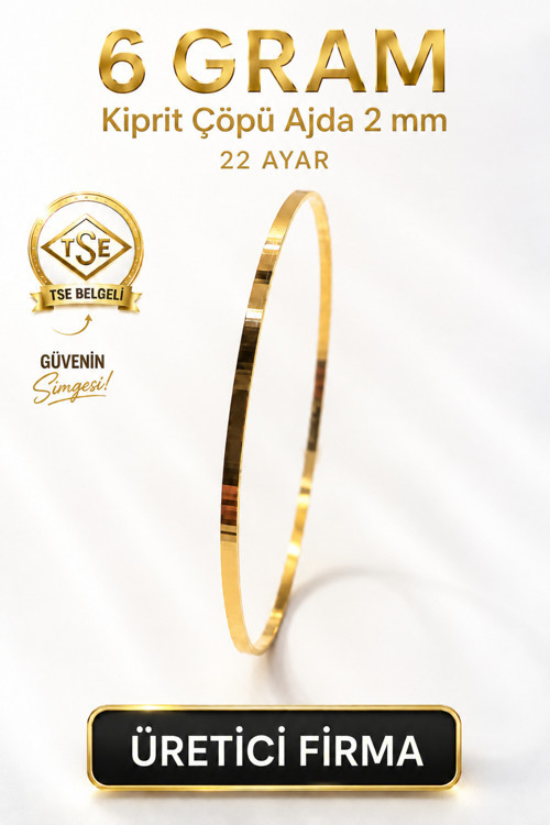 22 Ayar Tse Belgeli (6 Gram) 2 Mm Kibrit Çöpü Ajda Altın Bilezik İşçiliksiz