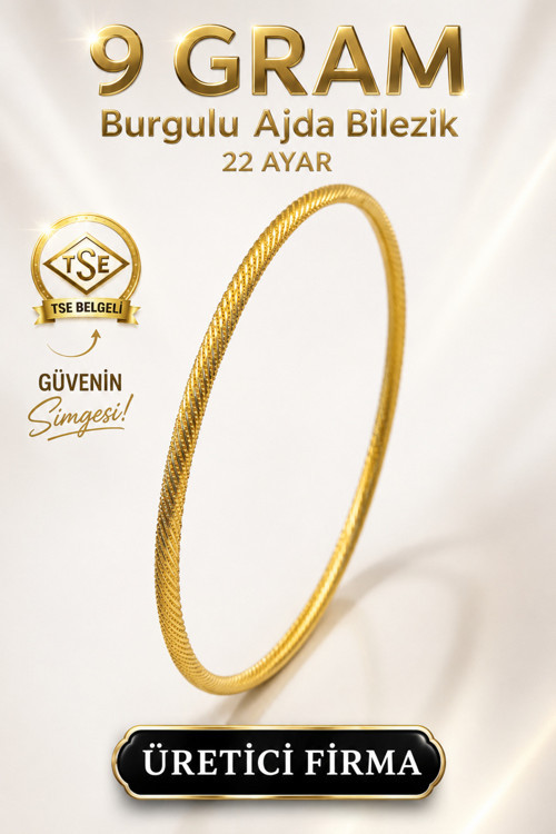 22 Ayar Tse Belgeli (9 Gram) Burgulu Ajda Altın Bilezik İşçiliksiz
