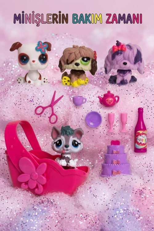 Minişlerin Bakım Zamanı Pet Shop Oyun Seti Işıklı Yataklı ve Kaleme Takılabilir Renkli Köpek Figürleri Eğlenceli Çocuk O