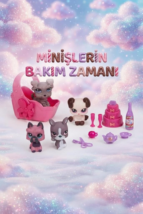 Minişlerin Bakım Zamanı Pet Shop Oyun Seti Işıklı Yataklı ve Kaleme Takılabilir Renkli Köpek Figürlü Eğlenceli Çocuk Oyu