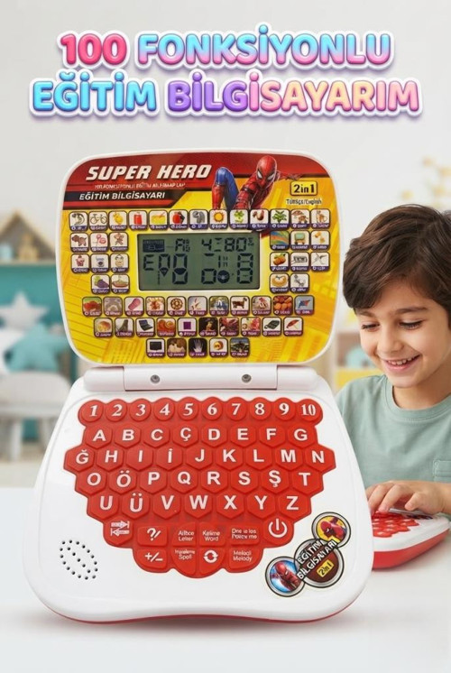 Super Hero 100 Fonksiyonlu 2'si 1 Arada Türkçe İngilizce Eğitici Bilgisayarım ve Mouse