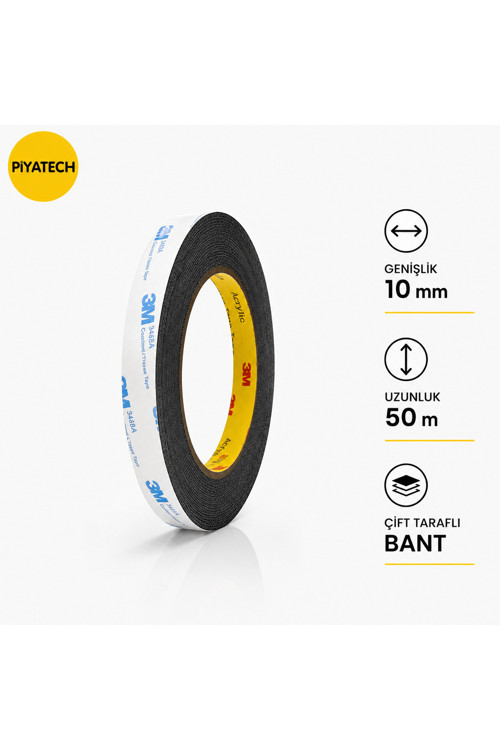 Scotch Çift Taraflı Bant 10 mm x 50 Metre Güçlü Yapıştırıcı Siyah Akrilik Bant EKRAN CAM KASA KAPAK TAMİR BANDI