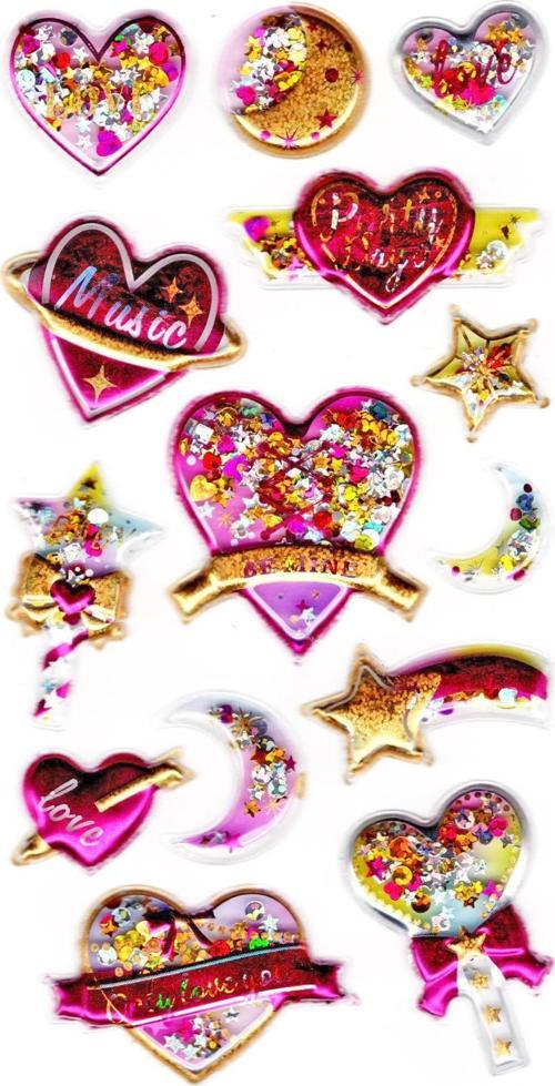 Sticker Kabartmalı Sticker Defter, Planlayıcı Etiket (pullu-809) - 17x9 cm - Kalp Yıldız