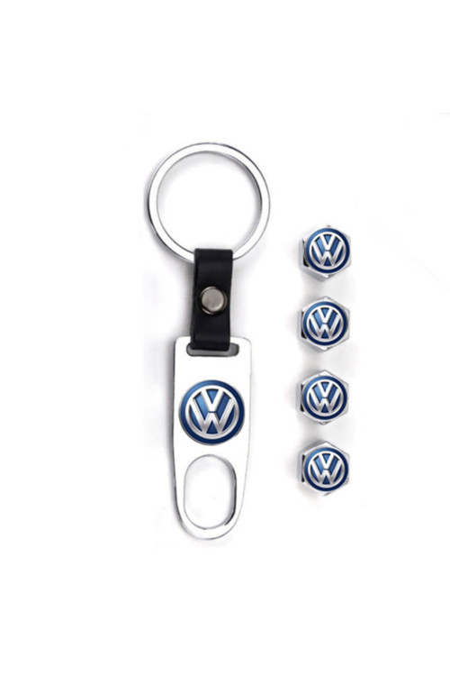 Volkswagen Golf 4 Uyumlu Paslanmaz Çelik Sibop Kapağı ve Anahtarlık Krom Mavi