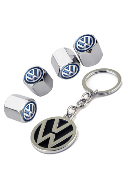 Volkswagen Scirocco Mavi Logolu Krom Renk Sibop Kapağı 4 Adet Ve Krom Anahtarlık