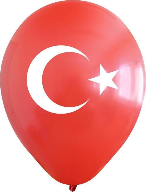 Helyuma Uyumlu Ay Yıldız Bayrak Baskılı Balon 12 inch 100 Adet Türk Bayrağı Balon 12 inç