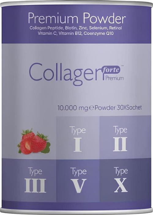 Collagen Powder 300g, 5 Tip Toz Kolajen 10.000mg X 30 Şase & Multivitamin Çilek Aromalı