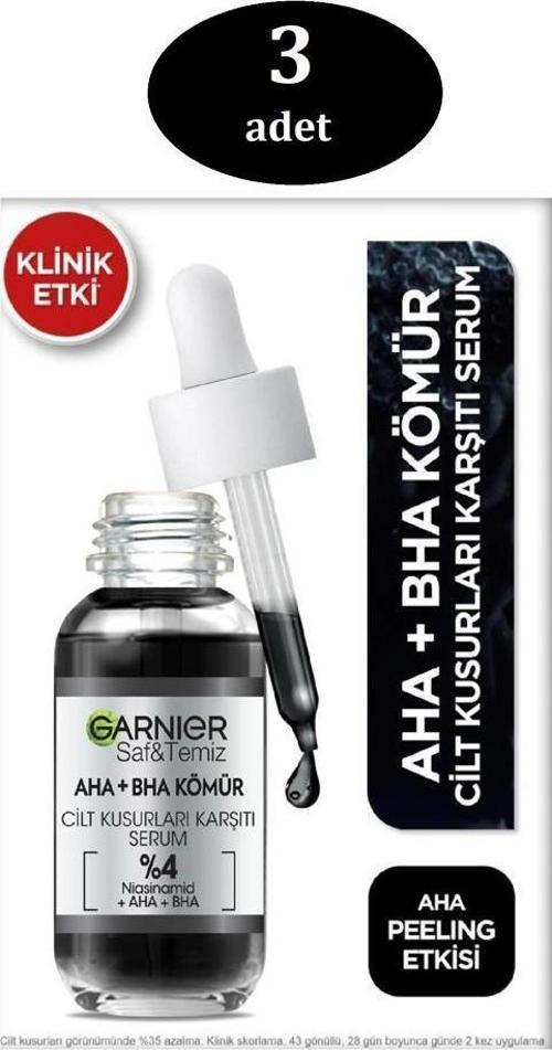 Kömür Cilt Kusurları Siyah Nokta Karşıtı Siyah Serum Peeling Etkili Aha Bha 30ml. X 3 ADET