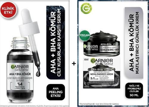 Saf Ve Temiz Kömür Matlaştırıcı Nemlendirici Krem 50ml & Aha Bha Cilt Kusurları Karşıtı Serum 30ml