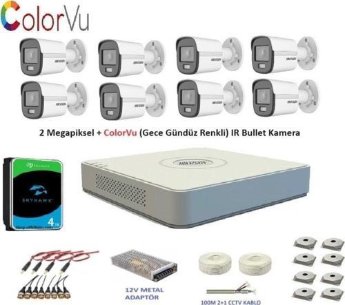 2mp 8 kameralı Dış ortam AHD HD-TVI ColorVu Gece Renkli Kamera Seti 4TB Disk
