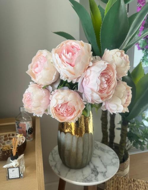 Yapay Çiçek Şakayık Soft Pembe 7 Güllü Büyük Boy Demet 40 cm