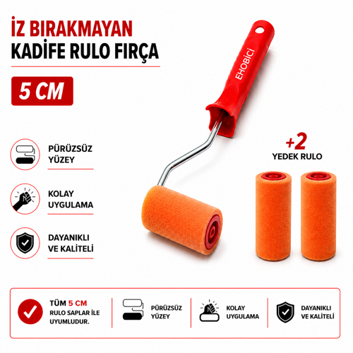 İz Bırakmayan Kadife Rulo Fırça 5cm +2 Yedekli