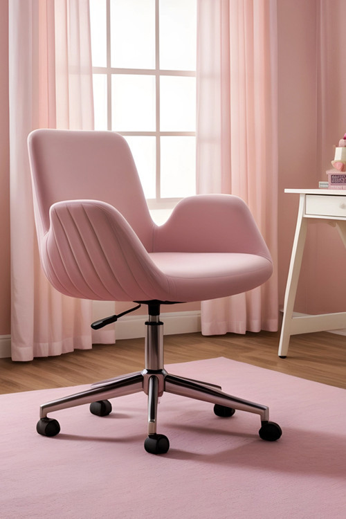 Matilda Krom Ayaklı Çalışma Koltuğu (PEMBE LAKOS KUMAŞ)