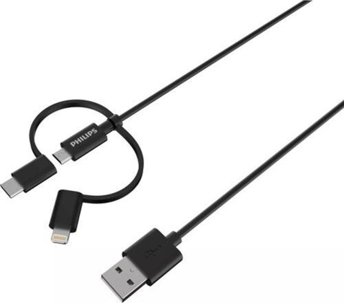 MFI Apple Lisanslı İphone 6 3in1 Micro Usb-Lightining-Type-C Hızlı Şarj ve Data Kablosu 2m Siyah DLC3106T