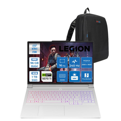 Legion Pro 7 Intel Core Ultra 9 275HX 96GB Ddr5 1tb SSD W11PRO 12GB/RTX5070TI/140W 16" Wqxga (2560X1600) OLED 240Hz Gaming Laptop L16IAX10HP44 + Zettaçanta