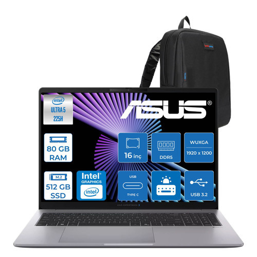Expertbook P3 G1 P3606CCA Intel® Core™ Ultra 5 225H Aı 80GB Ddr5 512GB SSD Intel® Graphics 16.0-Inch, Wuxga (1920 x 1200) 300NITS Freedos Bilgisayar U516512G1DF27+ZETTAÇANTA
