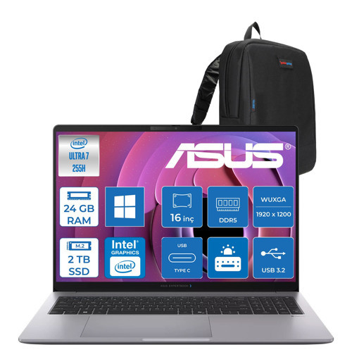 Expertbook P3 G1 P3606CCA Intel® Core™ Ultra 7 255H Aı 24GB Ddr5 2tb SSD Intel® Graphics 16.0-Inch, Wuxga (1920 x 1200) 300NITS WIN11PRO Bilgisayar U716512G1DP09+ZETTAÇANTA