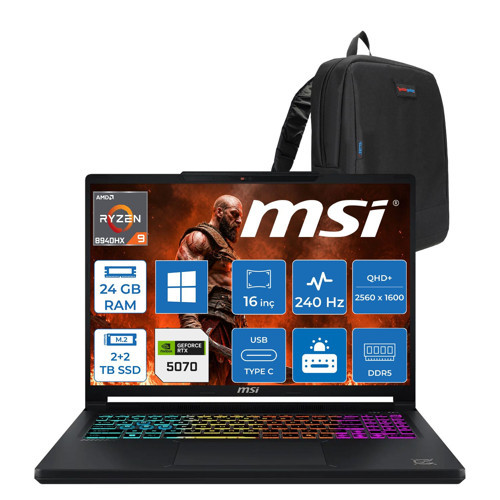 Msı Crosshaır 16 Max Hx E2WGXK-043TR Intel Core Ultra 9-275HX Aı 24GB Ddr5 2tb Ssd+2tb SSD 8GB/RTX5070 115W 16 Inç Qhd+ (2560 x 1600) Oled, 165hz WINDOWS11PRO Gaming Laptop ZW043TRP06+ZETTAÇANTA