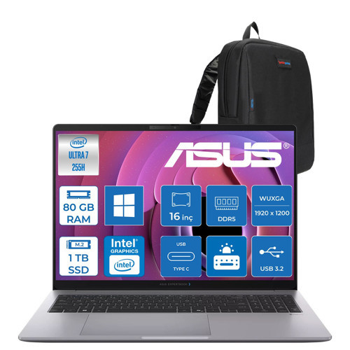Expertbook P3 G1 P3606CCA Intel® Core™ Ultra 7 255H Aı 80GB Ddr5 1tb SSD Intel® Graphics 16.0-Inch, Wuxga (1920 x 1200) 300NITS WIN11PRO Bilgisayar U716512G1DP28+ZETTAÇANTA