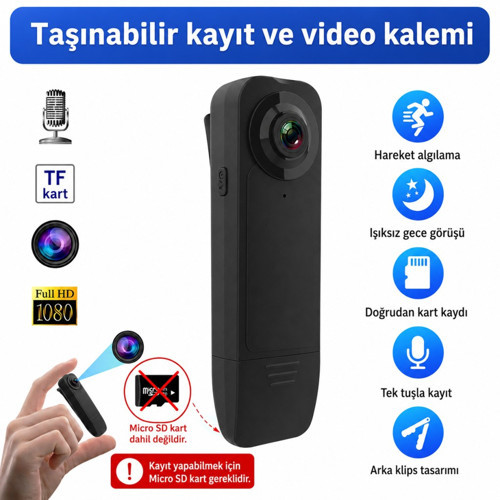 A18 Mini Yaka Kamerası 1080P Full HD Sesli Video Kaydedici Gece Görüşlü Hareket Algılamalı Taşınabilir Vücut Kamerası