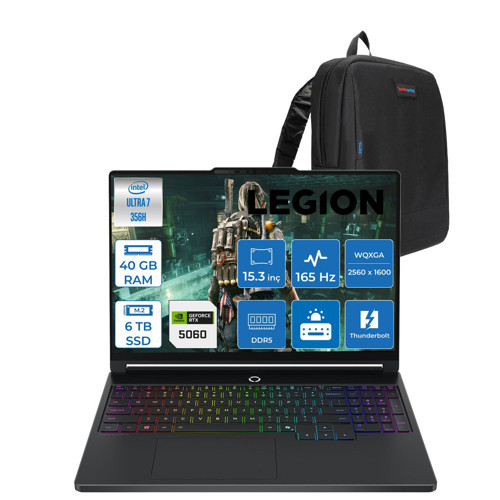 Legion 5 Intel Core Ultra 7 356H 40GB Ddr5 6tb SSD W11PRO 8GB/RTX5060/115W 15.3" Wqxga (2560X1600) OLED 165Hz Gaming Laptop L15IAX107P23 + Zettaçanta