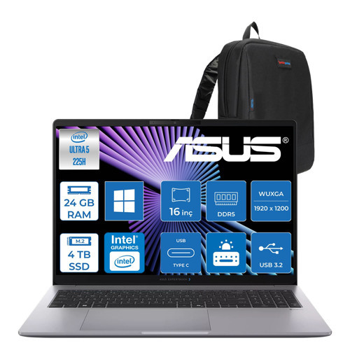 Expertbook P3 G1 P3606CCA Intel® Core™ Ultra 5 225H Aı 24GB Ddr5 4tb SSD Intel® Graphics 16.0-Inch, Wuxga (1920 x 1200) 300NITS WIN11PRO Bilgisayar U516512G1DP10+ZETTAÇANTA