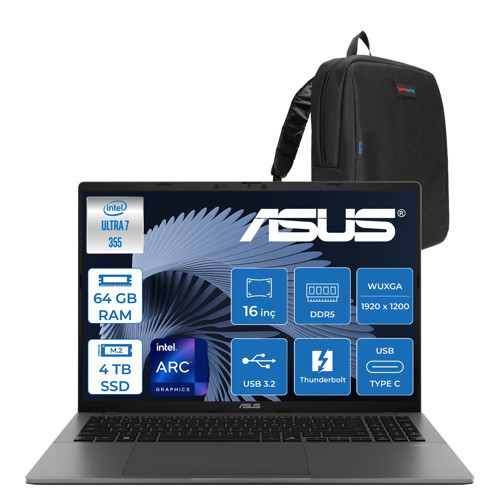 Vivobook S16 (S3607AA) Intel® Core™ Ultra 7 355 Aı 64GB Ddr5 4tb SSD 16.0-Inch, Wuxga (1920 x 1200) OLED 0.2ms 400NITS Freedos Taşınabilir Bilgisayar WSH189WF25+ZETTAÇANTA