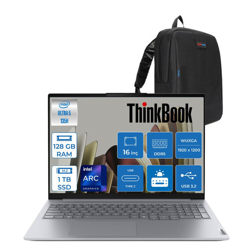 Thinkbook 16 G8 Ial Intel Core Ultra 5 135H Aı 128GB Ddr5 1tb SSD Intel® Arc™ Graphics 16" Wuxga (1920X1200) IPS 300NITS Freedos Bilgisayar 21SK00G8TXF38+ZETTAÇANTA