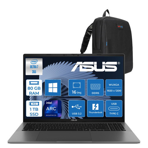 Vivobook S16 (S3607AA) Intel® Core™ Ultra 7 355 Aı 80GB Ddr5 1tb SSD 16.0-Inch, Wuxga (1920 x 1200) OLED 0.2ms 400NITS WIN11PRO Taşınabilir Bilgisayar WSH189WP28+ZETTAÇANTA