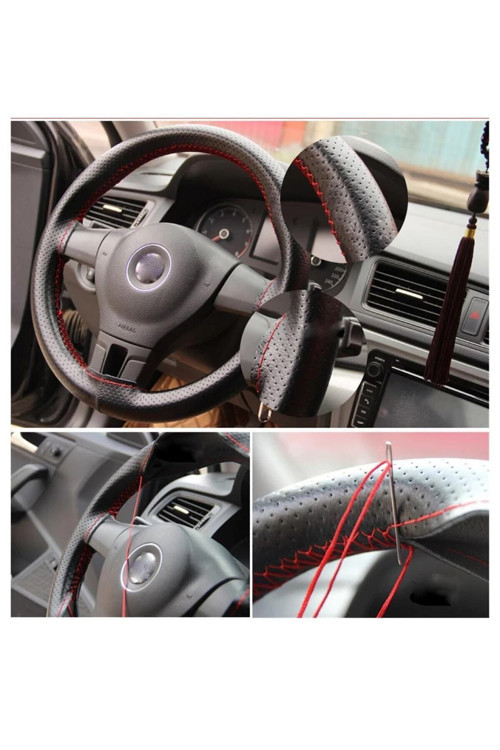 Opel Corsa B A Kalite Direksiyon Kılıfı Dikmeli Noktalı Kırmızı Dikişli