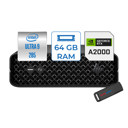 Hp Ws A2KJ1ES Z2M G1I Mını Intel Ultra 9 285 64GB Ddr5 2tb SSD 16GB/RTXA2000 Windows 11 Pro Yapay Zeka Destekli Mini Iş Istasyonu A2KJ1ESP09 + Zettausbbellek