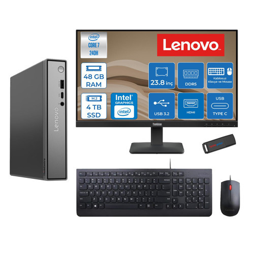 Thinkcentre Neo 50Q Gen 5 Intel Core 7-240H 5.2ghz Up 48GB Ddr5 4tb SSD Intel® Graphics+Lenovo 23.8" FHD Mon. Freedos Mini Masaüstü Bilgisayar 13B9001PTR23F20+ZETTAUSBBELLEK