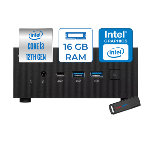 PN64 Intel Core I3 1220P 4.4ghz 16GB Ddr5 256GB SSD Intel UHD Graphics Windows 11 Home Kurumsal Mini Bilgisayar BB3012MDH06 + Zetta USB Bellek