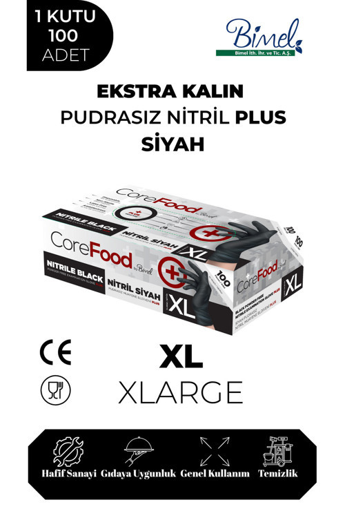 Ekstra Kalın Nitril Siyah Plus Muayene Eldiveni XL - 1 Paket 100'lü